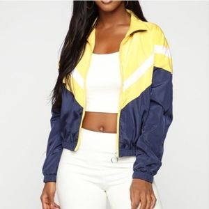 FASHION NOVA Jacket, Windbreaker, S, Navy/Yellow, EUC